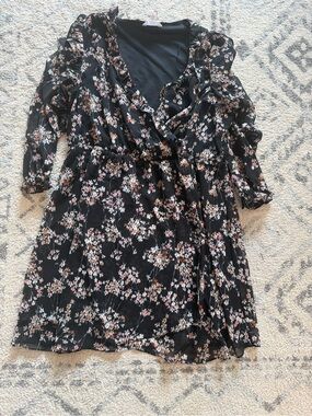 Time and Tru Black Floral Wrap Dress